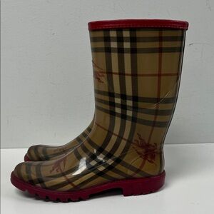 Burberry Plaid Winter Rain Boots - Red and Tan
